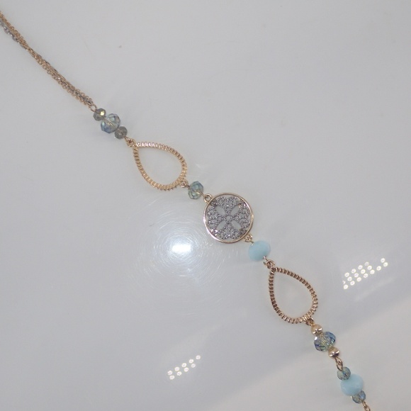 Gold & Silver Tone Aquamarine & Blue Beaded Chain Necklace Classic Work Wear 32" - Picture 9 of 9